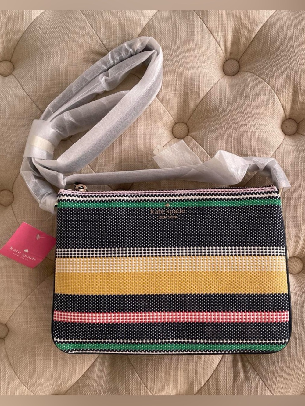 kate spade Black Striped Crossbody with Yellow, Green & Pink Accents